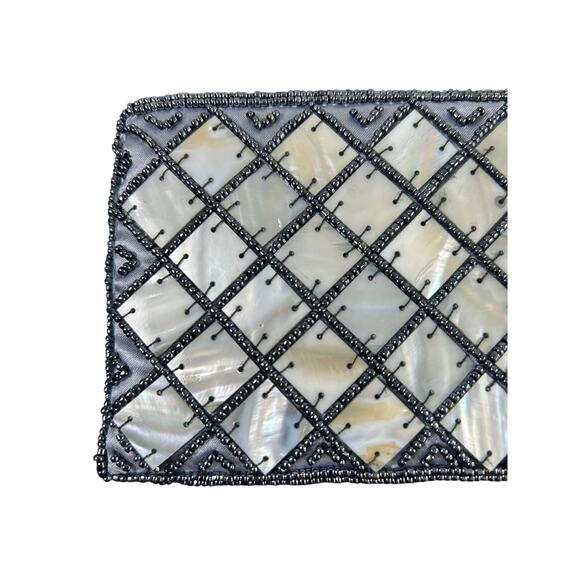 Blue bead details  ,other of pearl- details wristlet- clutch- zips preowned - Picture 2 of 6